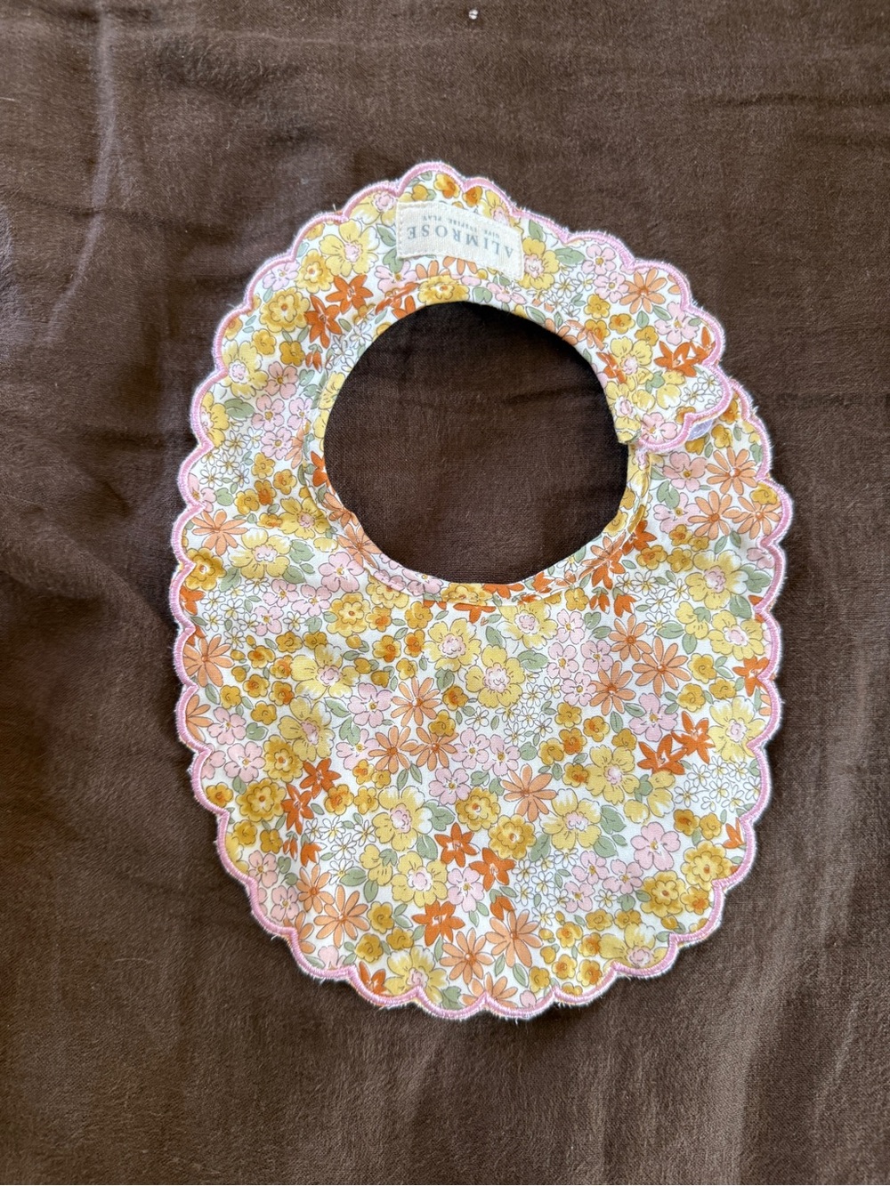 Bonpoint Pink and Yellow Floral Scalloped Bib